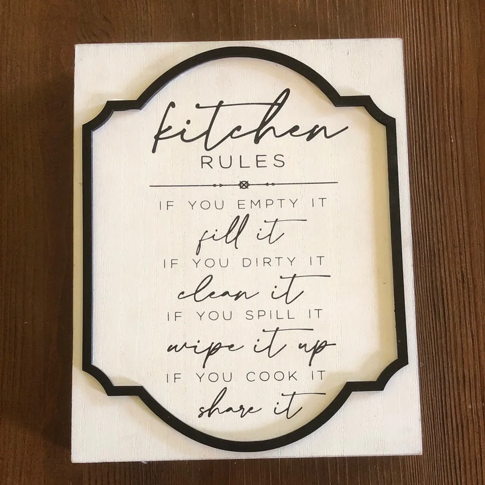 Kitchen Rules Wall Sign - Black & White